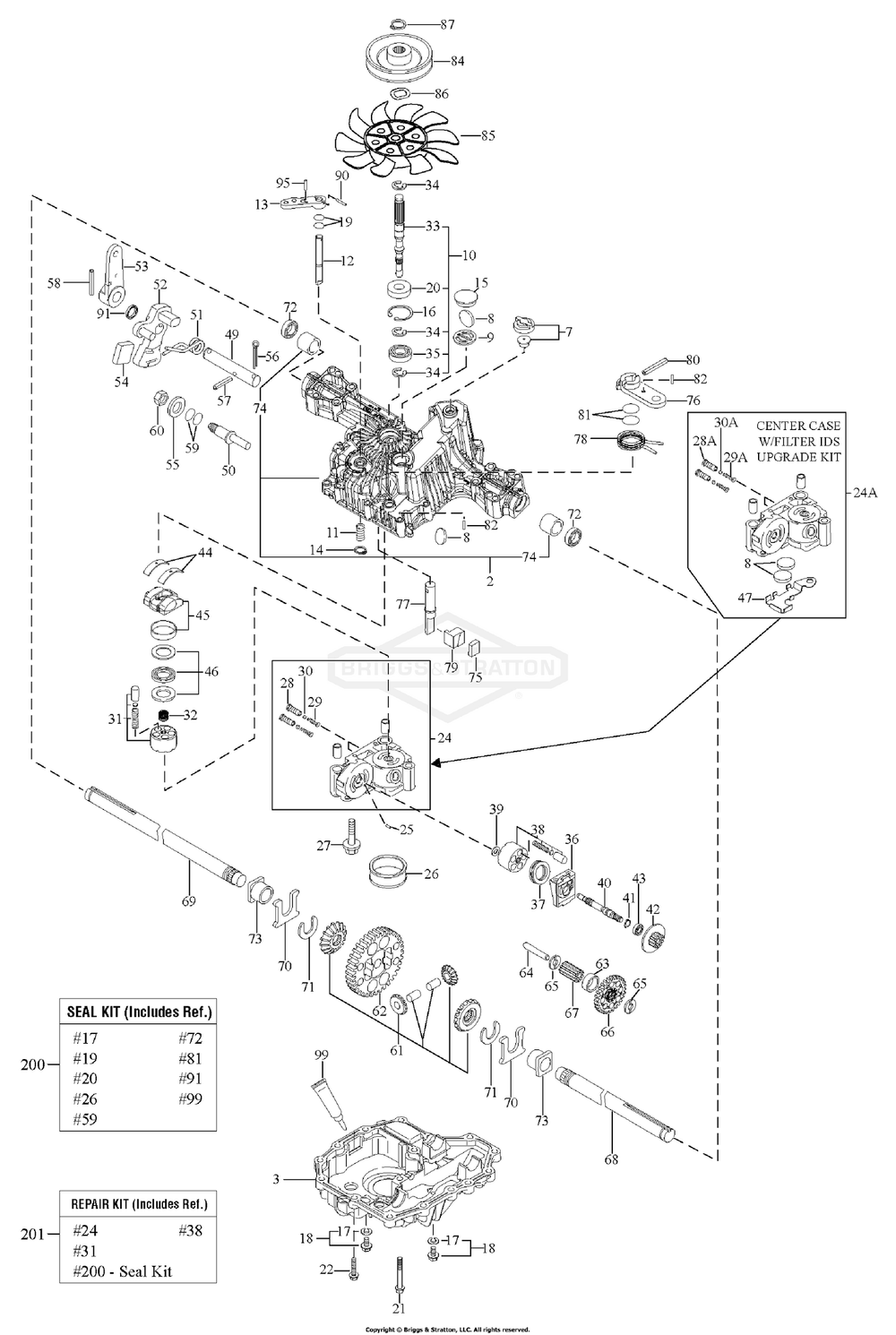 Transmission Service Parts - Tuff Torq K46bl (1729589) Diagram and Parts List for 2691085-00 (107250040)(2012) Briggs and Stratton Lawn Tractor